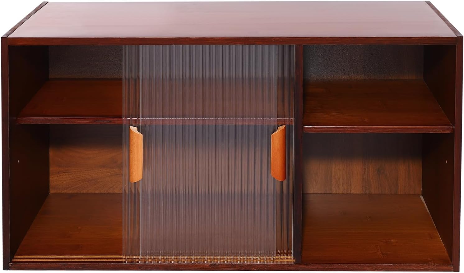 Xuthusman 2 Tier Small Kitchen Pantry Cabinet,31.5in Wall Sideboard with Glass Doors Bamboo Cupboard Food Pantry Cabinet Adjustable Shelves Countertop Storage for Kitchen Dining Room (Walnut)