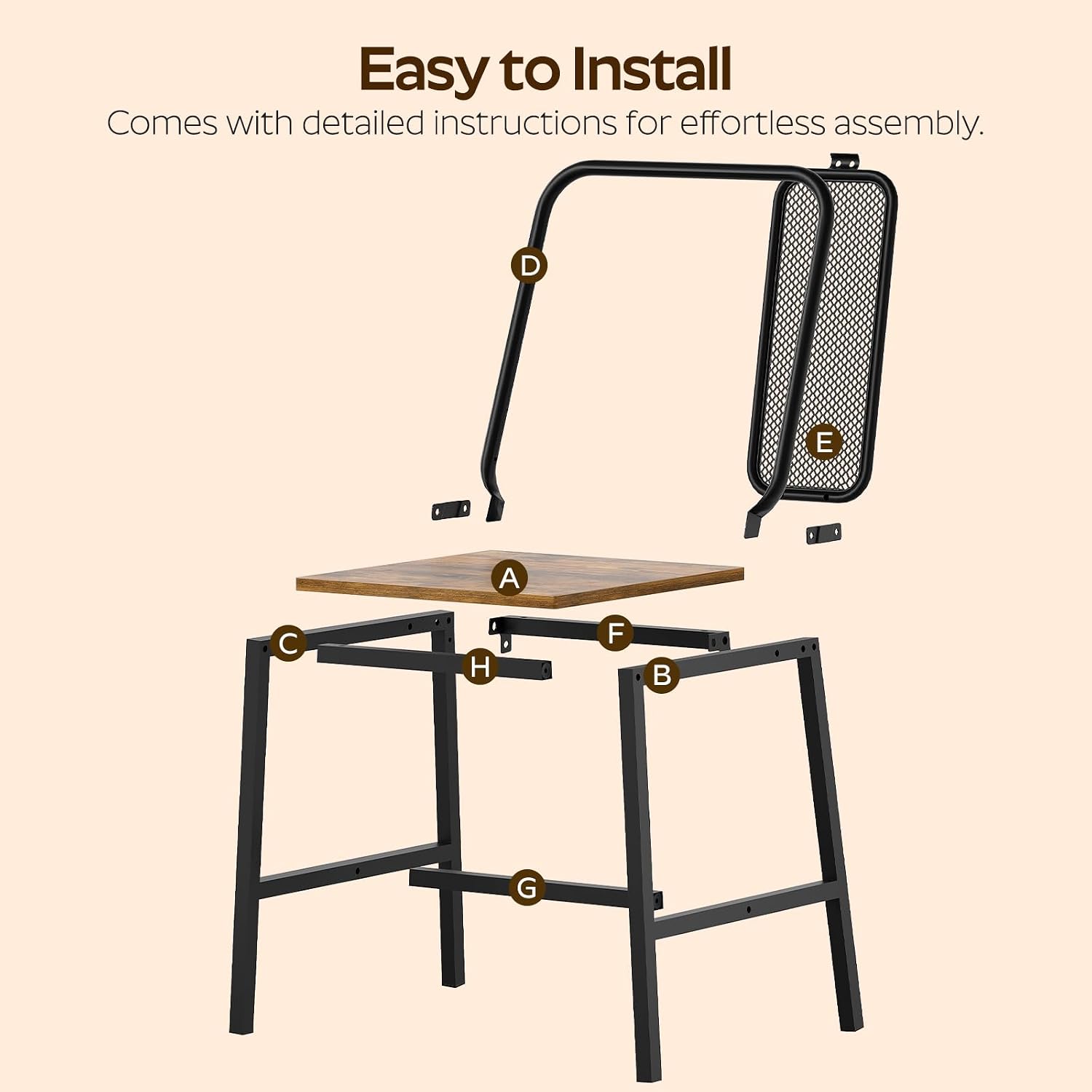 YATINEY Dining Chairs Set of 4, Farmhouse Kitchen Room Chairs, Rustic | Industrial Kitchen Chairs, Ergonomic Backrest, Wooden, MDF Board and Metal Legs, Easy Assembly, for Kitchen, Living Room