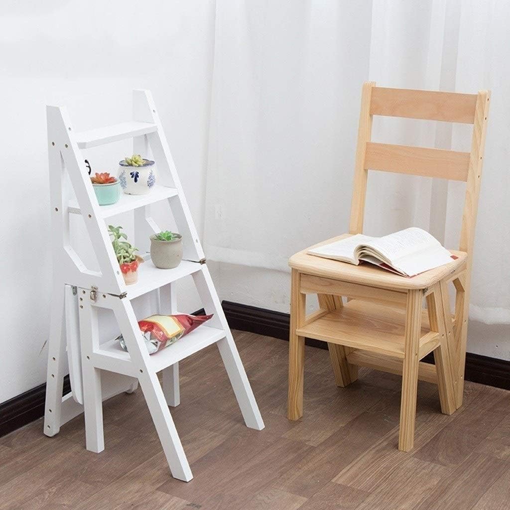 Convertible Ladder Chair, Multifunction Wood Ladder Stool Innovative Step Stool Transforming Folding Fold Up Ladder Kitchen Office Library Steps, White