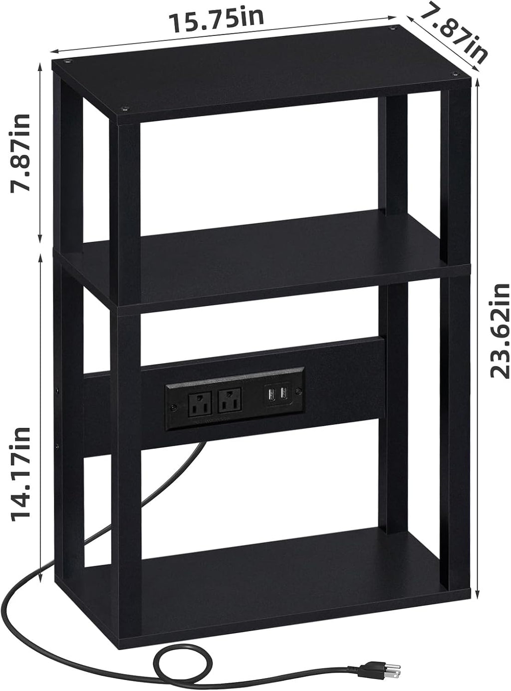 YUFAM 3-Tier Narrow Bedside Table Set 2 for Small Spaces, Skinny Nightstand | Thin Side Table with Charging Station, Slim End Table with USB & Outlets, Easy Assembly for Couch, Living Room, Bedroom,Black