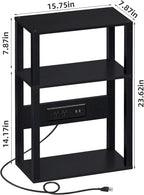 YUFAM 3-Tier Narrow Bedside Table Set 2 for Small Spaces, Skinny Nightstand | Thin Side Table with Charging Station, Slim End Table with USB & Outlets, Easy Assembly for Couch, Living Room, Bedroom,Black