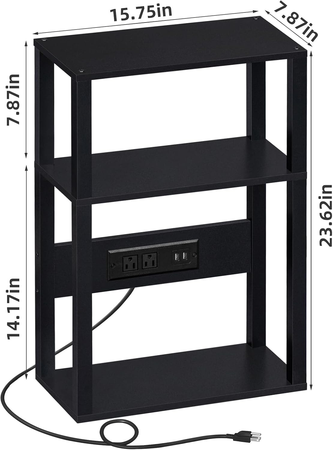 YUFAM 3-Tier Narrow Bedside Table Set 2 for Small Spaces, Skinny Nightstand | Thin Side Table with Charging Station, Slim End Table with USB & Outlets, Easy Assembly for Couch, Living Room, Bedroom,Black