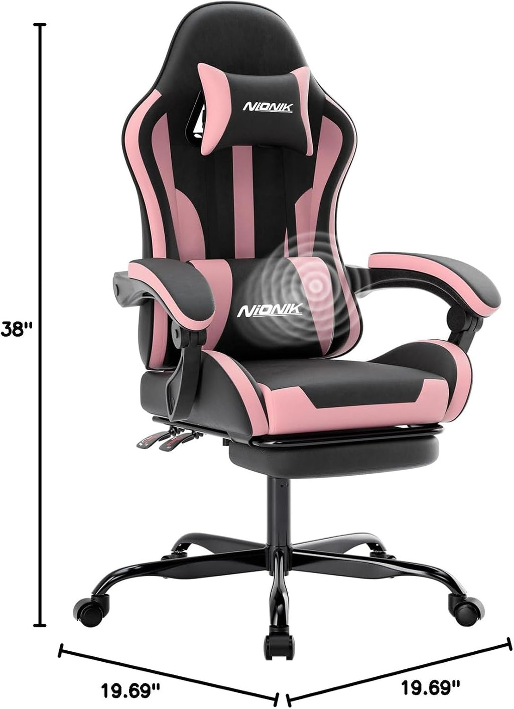 Gaming Chair, Ergonomic Computer Chair with Footrest and Lumbar Support, Height Adjustable Game Chair with 360°-Swivel Seat and Headrest and for Office or Gaming Blackpink