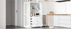 roomfitters 75" Kitchen Pantry, Freestanding Storage Cabinet Display Cabinet with Glass Doors and 4 Drawers, White