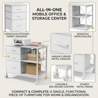 3 Drawer Mobile Filing Cabinet, Industrial White Office Storage Cabinet with Open Shelf, Under Desk Printer Stand with Casters for Home Office, Letter & Legal Size Files