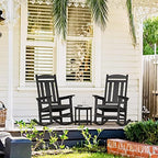 LUE BONA Outdoor Rocking Chairs Set, 3-Piece, HDPS Poly Porch Rockers with Table, Plastic Weather Resistant Rocking Chair Set for Outdoor Indoor, Garden, Backyard, 350lb, Black Chairs+Table
