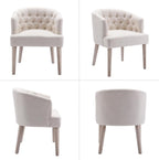 HEAH-YO Modern Dining Chairs Set of 4, Tufted Dining Room Chairs with Barrel Backrests, Upholstered Linen Kitchen Chair for Dining Room, White