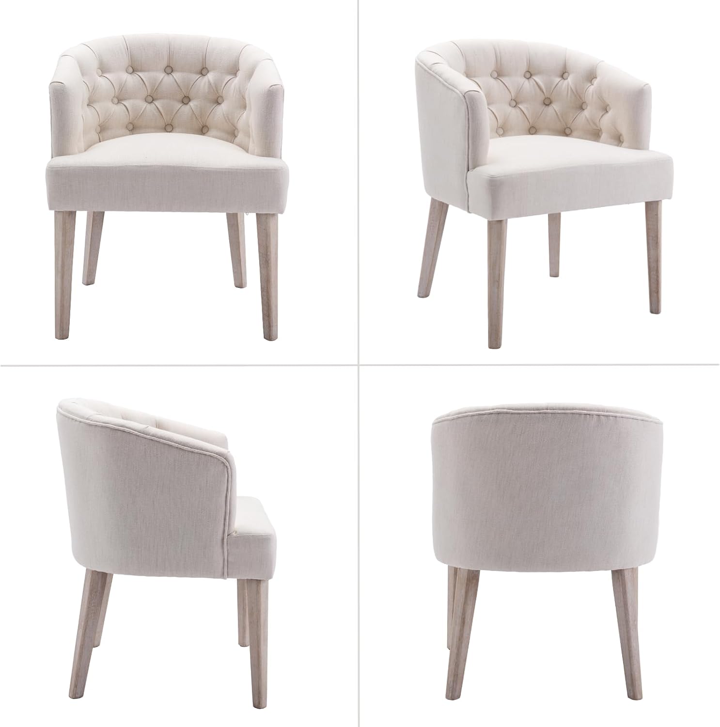 HEAH-YO Modern Dining Chairs Set of 4, Tufted Dining Room Chairs with Barrel Backrests, Upholstered Linen Kitchen Chair for Dining Room, White