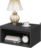 MAHANCRIS Floating Nightstand Set of 2, Wooded Wall Mounted Nightstand, Floating Bedside Table with Open Shelf Cubby, Floating Night Stand Wall Shelf for Bedroom Living Room, Kitchen, Black ETBK4901S2