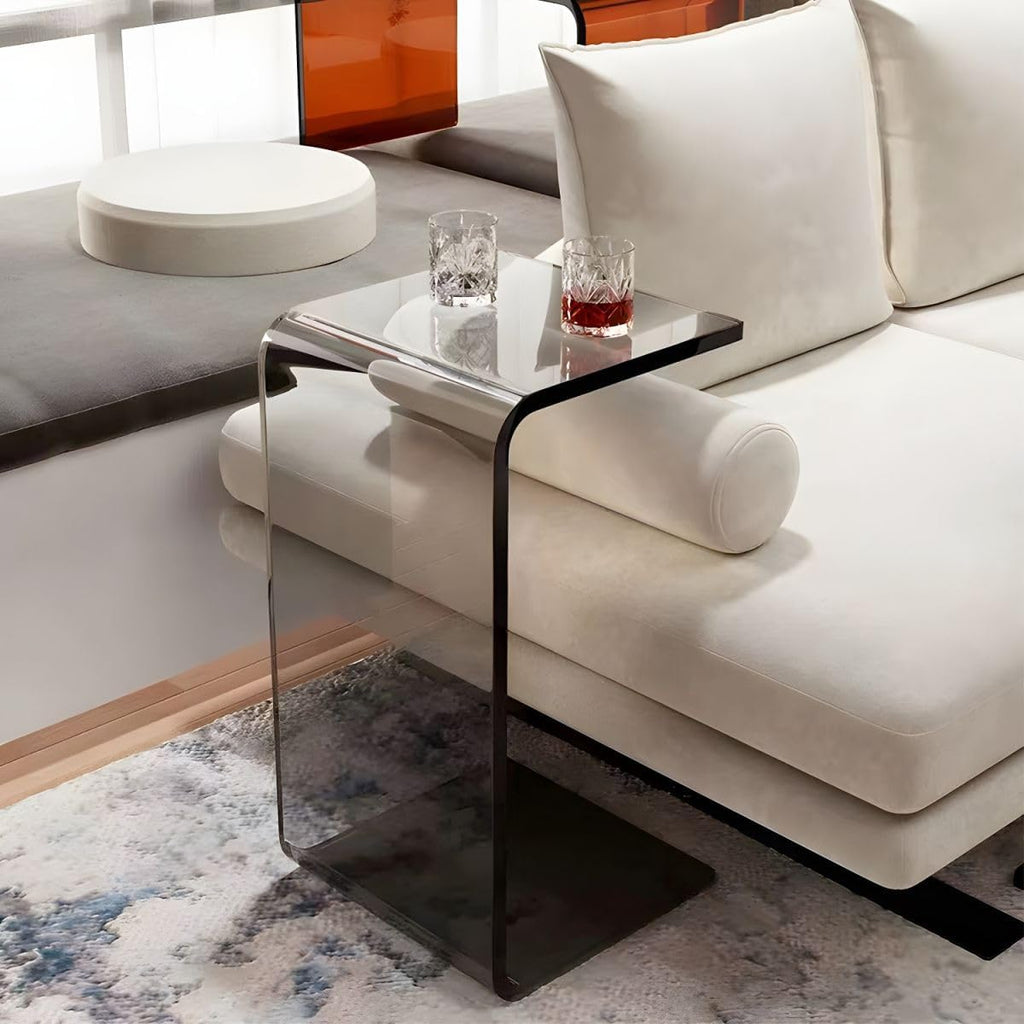 Side Table,C Shaped End Table, Acrylic Sofa Side Table, Bedside Table for Bedroom Small Modern Coffee Table Suitable for Living Room (Smoke Gray)