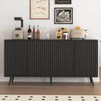 59" Buffet Cabinet with Storage, Modern Kitchen Buffet Sideboard with 4 Doors, Wood Coffee Bar with Adjustable Shelves, Kitchen Storage Cabinet with Adjustable Legs for Living Room (Black)