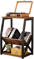 MULKHOME 3-Tier Accent End Table with Magazine Holder Shelf, Metal Frame, Scratch-Resistant Top, Small Bookcase, Sofa Side Table for Living Room, Bedroom,Side Table with Book Storage