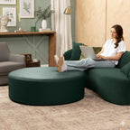 Jaxx Candler Round Couch Ottoman – Oversized Giant Coffee Table Ottoman - Versatile Firm Foam Construction - Kid Safe with Removable Cover, 44”, Premium Faux Leather, Hunter Green