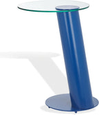 SAFAVIEH Couture Collection - Richardson Blue Metal Accent Table, Sculptural Modern Side Table, Round Glass Top Design (SFV6804C)