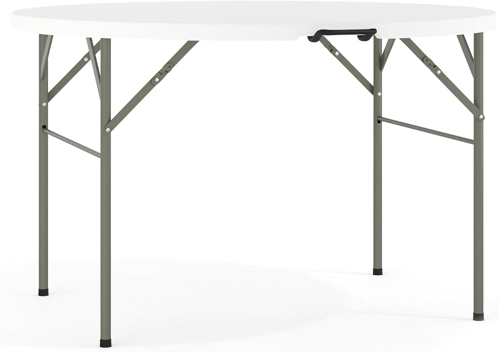 Flash Furniture 4-Foot Round Bi-Fold Granite White Plastic Folding Table | Lightweight, Easy Storage, Commercial Grade, Carrying Handle