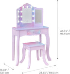 Teamson Kids Gisele Medium Vanity with Stool, Purple, Ages 3+ | Stardust Print, LED Lights & Touch Sensor Mirror, Storage Drawer, Pretend Play, Elegant Dressing Table Set