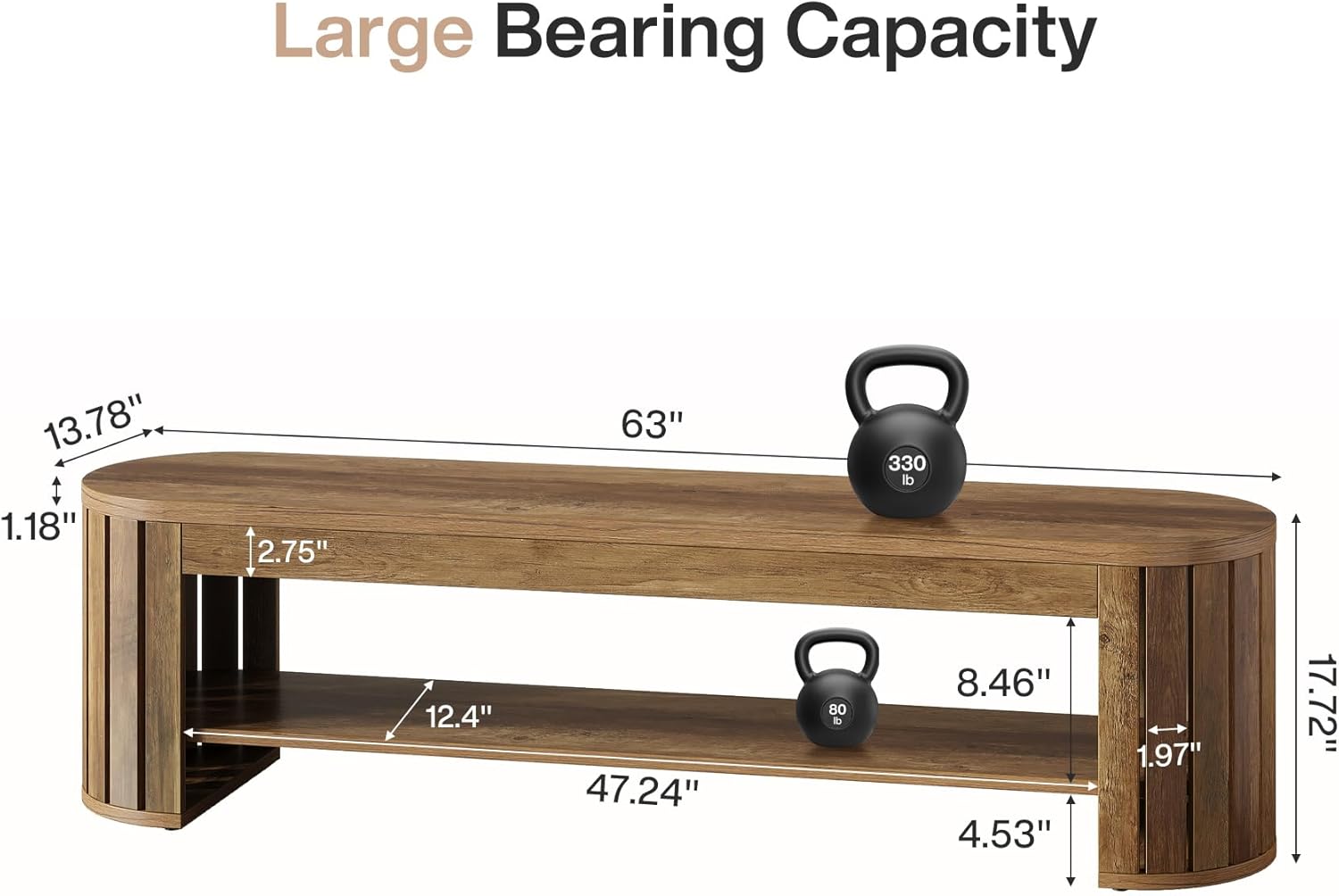 Tribesigns 63" Wooden Entryway Bench with Shoe Storage, Long 2-Tier Narrow Shoe Bench with Arc Vertical Slat Splicing Legs, End of Bed Stool for Bedroom, Entrance, Living Room (Brown)