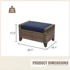 2 Pieces Modern Outdoor Wicker Patio Footstools, Multipurpose PE Rattan Ottomans Set for Poolside, Backyard and Balcony, Brown/Blue