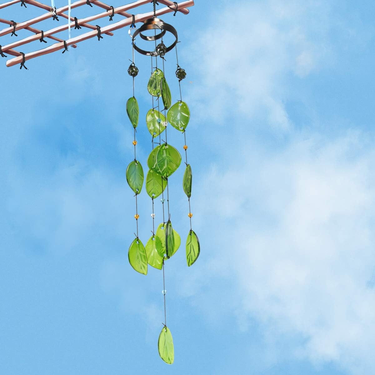 Vindar Wind Chimes, Glass Leaves Wind Chimes Outdoor Decor Handmade 32" Garden Chimes for Home, Patio, Backyard Decor Indoor and Outdoor Decor