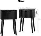 LAATOOREE Nightstands Set of 2, Small Side Table, Bedside Table with Fluted Door, Solid Wood Feet, Modern Mid-Century End Table for Bedroom, Small Space, Black