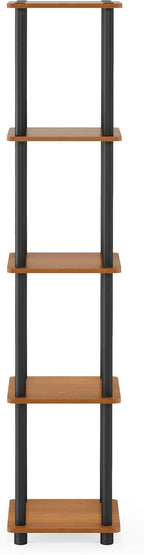 FURINNO Turn-N-Tube 5-Tier Corner Square Rack Display Shelf, Round, Light Cherry/Black