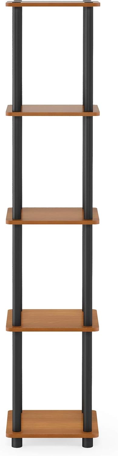 FURINNO Turn-N-Tube 5-Tier Corner Square Rack Display Shelf, Round, Light Cherry/Black