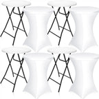 Wenqik 4 Pcs 32'' High Top Cocktail Table White Round Bar Height Folding Table with Removable Legs and 4 Pcs 32x43'' Cocktail Tablecover Spandex Stretch