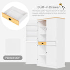 RUNNA 40.2x20x71.3inch High Freestanding Kitchen Pantry Large Cupboard Storage Cabinet with 2 Drawers, 2 Adjustable Shelves, 8 Door Shelves for Kitchen, Dining Room (White#046)