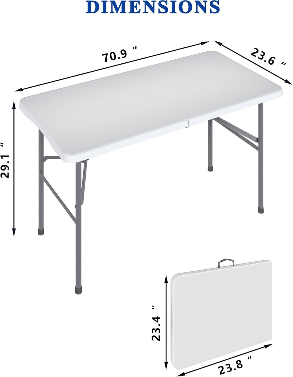 4FT Folding Tables – Heavy Duty Portable Foldable Picnic Table with Built-in Handle, 450 lb Capacity – Ideal for Events, Parties, Crafts, Camping & Dining (4-Pack, White)