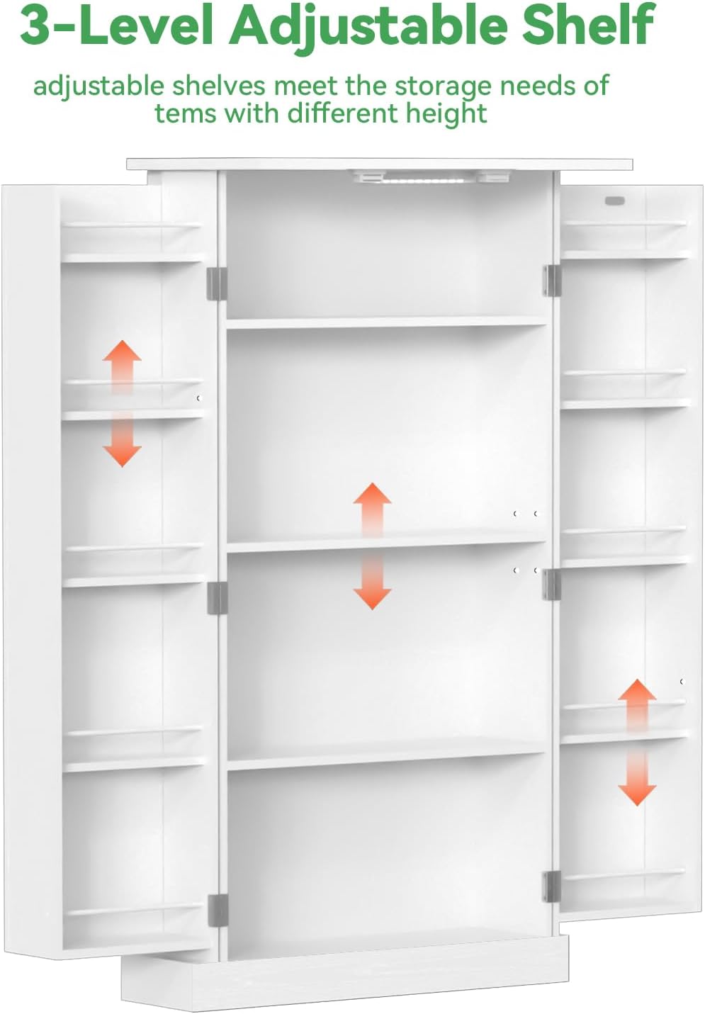 FJTJBSI 50" LED Kitchen Pantry Cabinet White Storage Cabinet Food Pantry with Doors and Adjustable Shelves Freestanding Buffet Cupboards Sideboard for Kitchen Living Room and Dinning Room