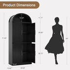 Takywep 71.6 Inch Tall Arched Pantry Cabinet with Doors, Farmhouse Storage Cabinet with Open Shelf and Metal Handles, 5 Tier Freestanding Bookcase for Kitchen Dining Room Living Room, Black