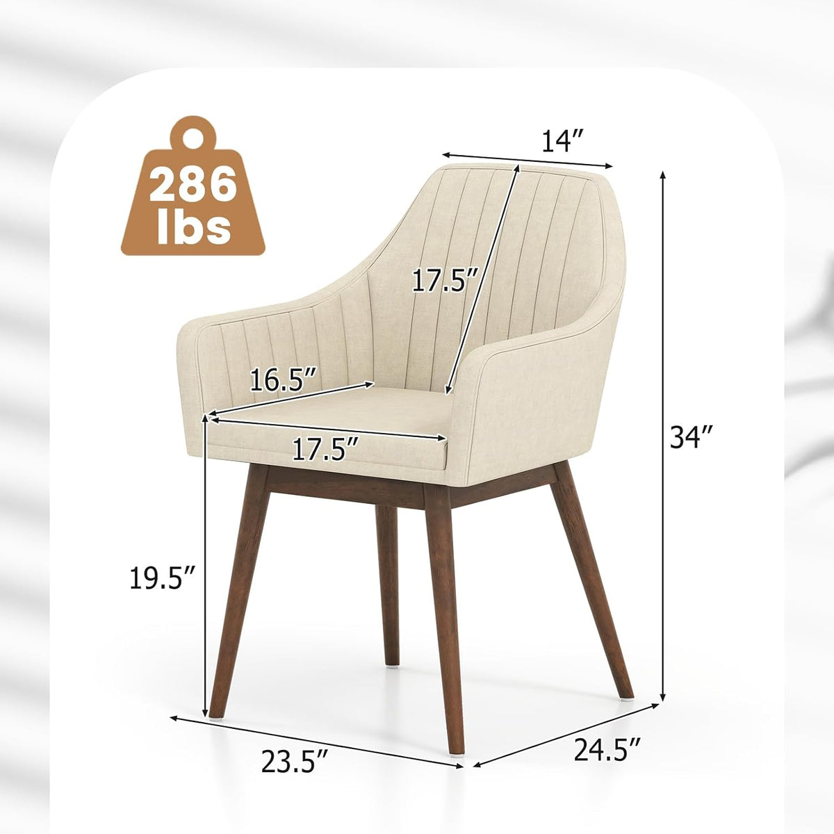 GOFLAME Upholstered Dining Chairs Set of 4, Fabric Kitchen Chairs with Rubber Wood Legs, Ergonomic Backrest, Padded Seat and Armrest, Modern Accent Side Chairs for Living Room, Dining Room, Beige