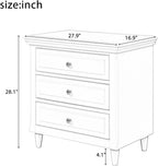 3-Drawer Nightstand for Bedroom, Storage Wood Cabinet, Simple Bedside Table, Living Room Sofa Side Table, Telephone Table, Easy-Pull Metal Glides, No Assembly Required, Long-Lasting, White