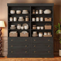 Vyre 71" Tall Farmhouse Kitchen Pantry, Set of 2 Large Storage Cabinets with 3 Drawers, Adjustable Shelves, Wood Versatile Hutch Cabinet for Living Room, Dining Room, Black