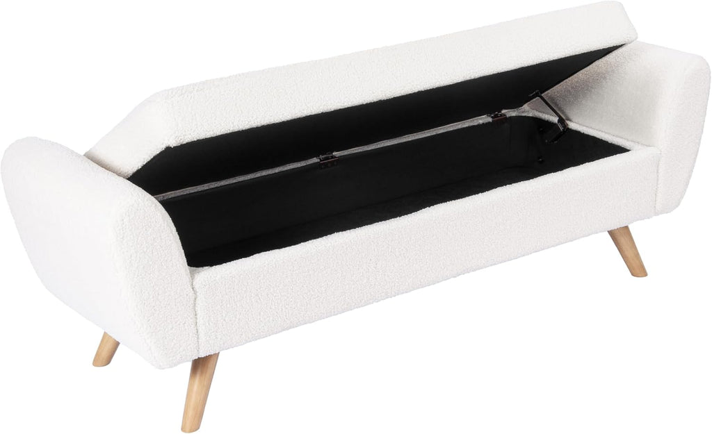 HomePop 60" Modern Storage Bench with Wood Legs - Sherpa Cream