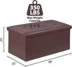 SUPER DEAL 30 inch Storage Ottoman, Faux Leather Folding Ottoman Bench, Padded Footrest, Entryway Seating Bench for Bedroom Living Room Entryway, Holds up to 660 lb, Brown