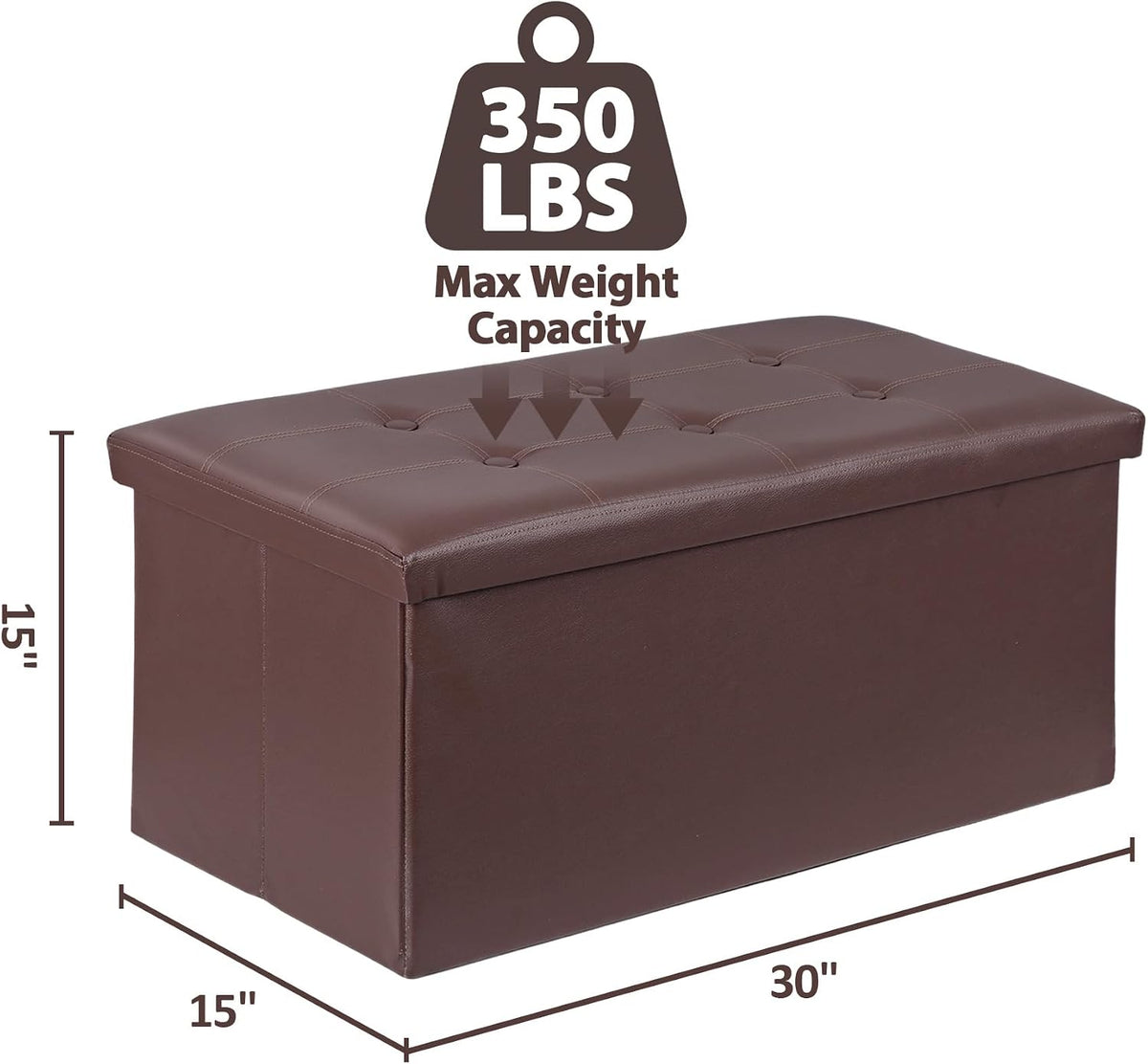 SUPER DEAL 30 inch Storage Ottoman, Faux Leather Folding Ottoman Bench, Padded Footrest, Entryway Seating Bench for Bedroom Living Room Entryway, Holds up to 660 lb, Brown