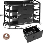 SEDETA 44" File Cabinet with Lock, Filing Cabinet fits Legal/Letter Size | Black Lateral 2 Drawer Filing Cabinets for Home Office with Lock, Power Strip, 6 Storage Shelves, Wheels and 4 Hooks