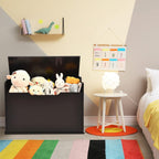 Costzon Modern Espresso Wooden Toy Chest with Bench Seat, Toy Storage Trunk Case, Finger-Pinch Prevention, Lift-Top Foot Rest Seat for Toddler Bedroom Playroom Entry