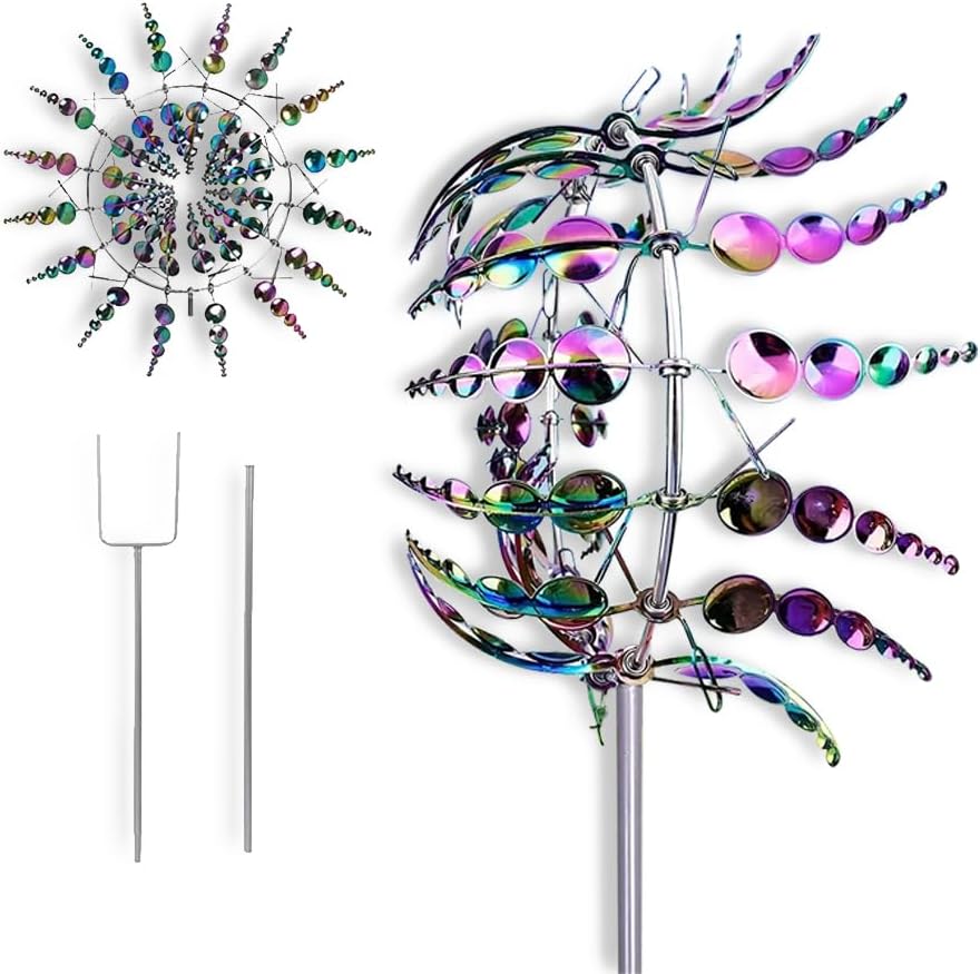 Wind Spinner，3D Patio and Garden Decor Outdoor Art Outside Decorations，Lawn Art Kinetic Windmill Craft Decorative Gift Women Mom Grandma Wife (Silver)