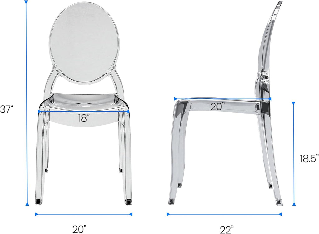 Fohfurniture Large 20" Seat Ghost Chairs Set of 4, Modern Acrylic Accent Dining Chairs, Kitchen and Restaurant Chairs, Circle-Back Armless Stackable Chair for Events, Weddings, Banquets Smoke Grey