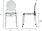 Fohfurniture Large 20" Seat Ghost Chairs Set of 4, Modern Acrylic Accent Dining Chairs, Kitchen and Restaurant Chairs, Circle-Back Armless Stackable Chair for Events, Weddings, Banquets Smoke Grey
