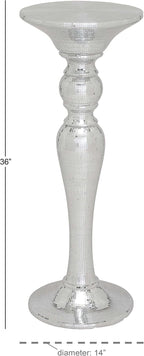 Deco 79 Polystone Round Pedestal Table with Mosaic Mirror Inlay, 14" x 14" x 36", Silver