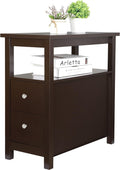 Nouva End Table - Side Table Narrow Nightstand with 2 Drawers and Open Shelf, Bedside Accent Table for Small Space Living Room Bedroom,Espresso
