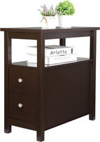Nouva End Table - Side Table Narrow Nightstand with 2 Drawers and Open Shelf, Bedside Accent Table for Small Space Living Room Bedroom,Espresso