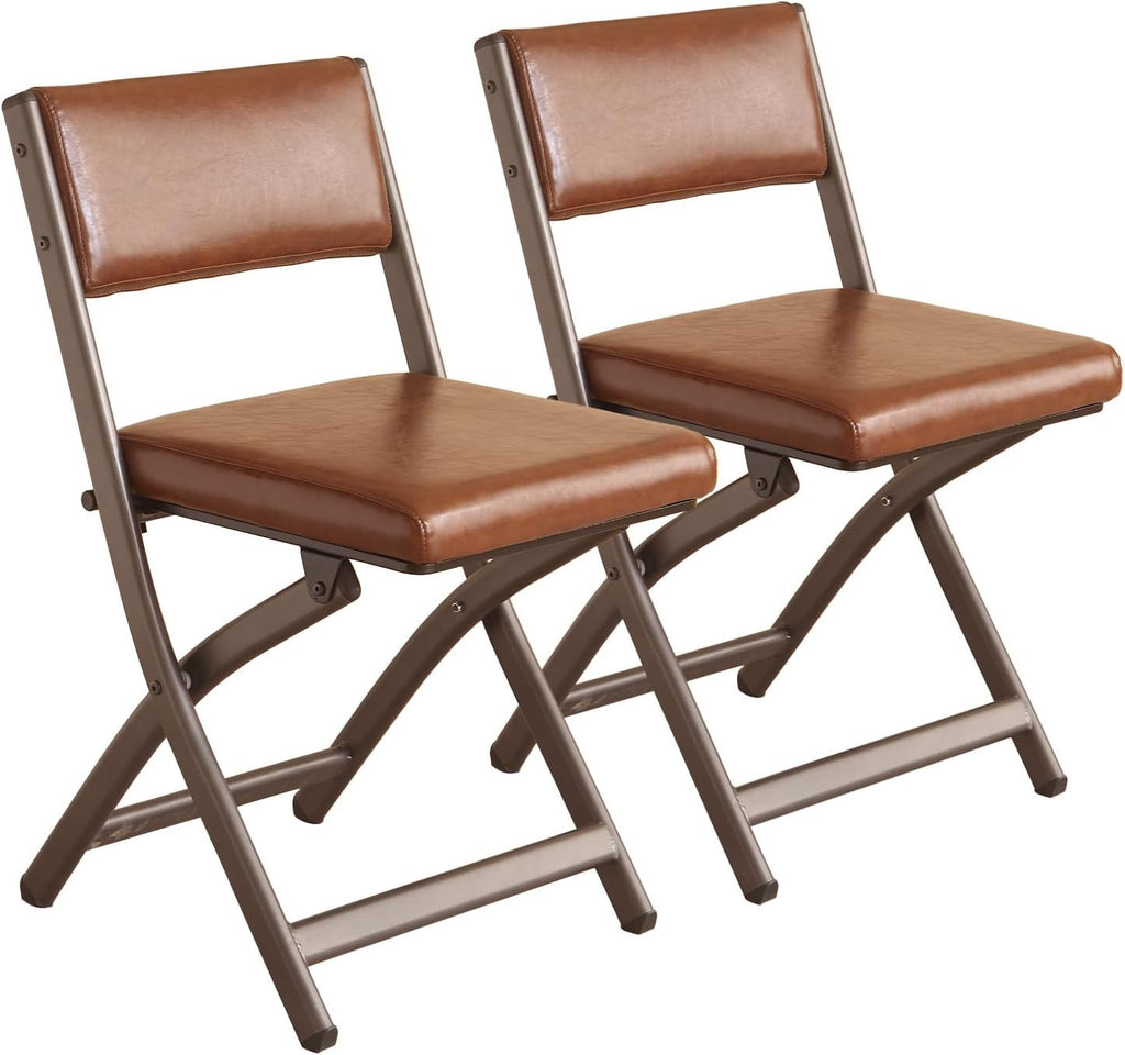 Folding Chairs with Cushion 2 Pack, High-Resilience Foam, Yellowish-brown | 450LBS Capacity, 2-Inch Thick Cushion, 4.7" Folded, Foldable Dining Chairs for Kitchen Dining Room Wedding Office Party