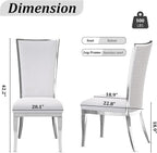 AUZ White and Silver Dining Chairs, Modern Velvet Upholstered Dining Room Chairs with High Back and Mirrored Metal Legs for Restaurant Kitchen, Set of 2