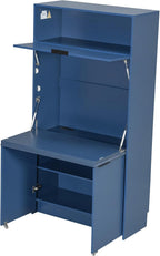 Compact Kitchen Pantry,69''H Buffet with Hutch and Foldable Workstation,Storage Cupboard with Adjustable Shelf and Power Outlet for Dining, Living Room (Dark Blue-f)