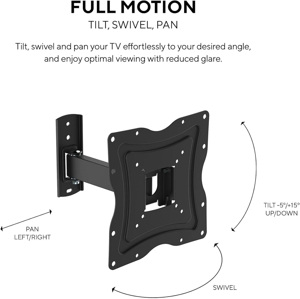 Kortek Full Motion TV Wall Mount for 10–50 Inch Tvs, Articulating Tilt Swivel Mount with 9 Inch Extension, Vesa 75x75 to 200x200, 66 Lbs Capacity, Single Stud with HDMI Cable Included