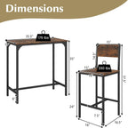 GOFLAME 3-Piece Bar Table Set, Counter Height Pub Table & 2 Barstools with Metal Frame, Industrial Space Saving Dining Set for Kitchen, Dining Room, Bistro, Restaurant, Small Space, Rustic Brown